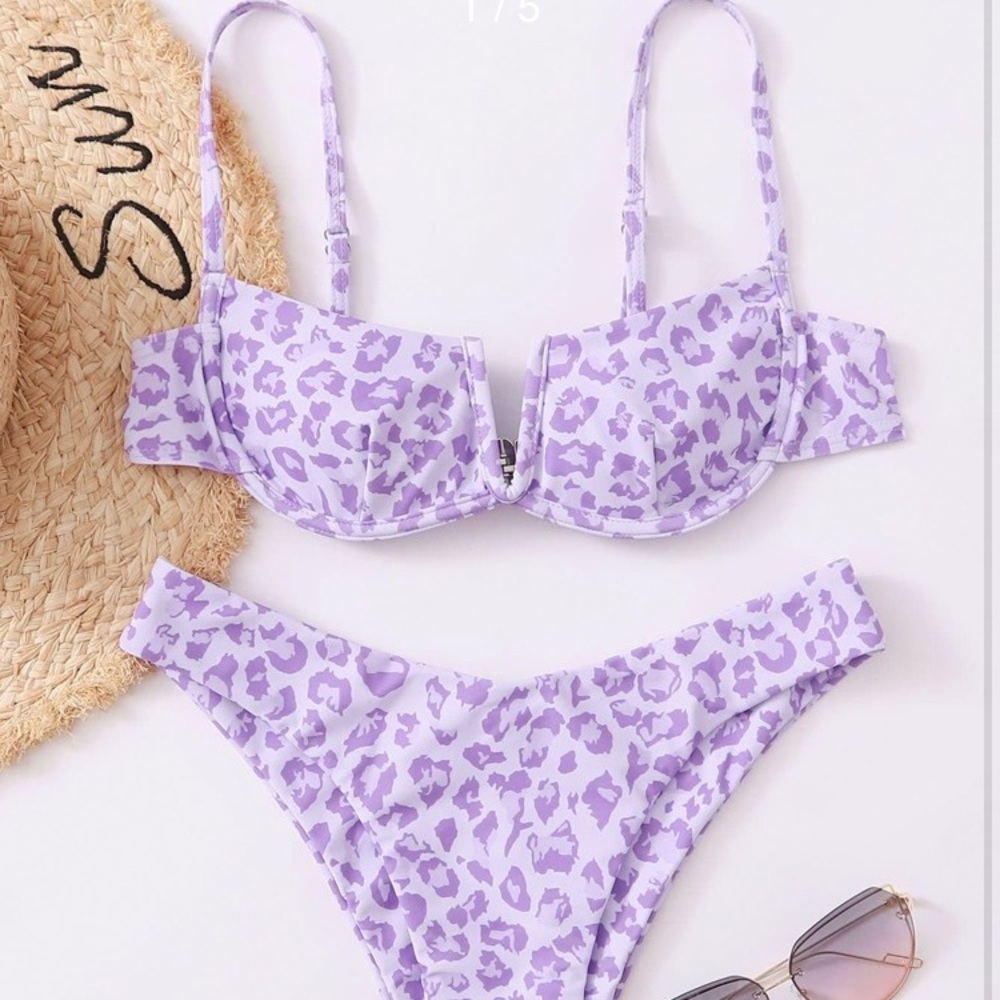 Romwe Push Up Purple Animal Print Bikini Swimwear